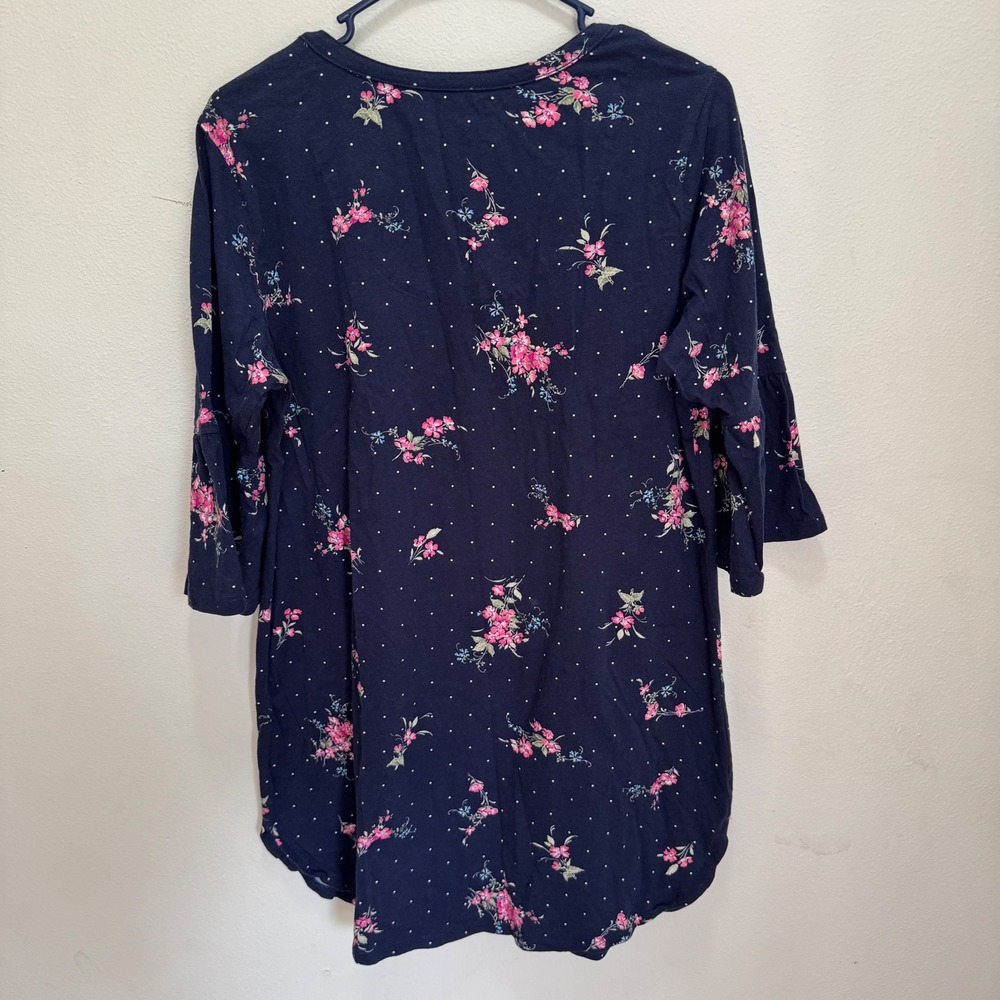 Lauren Ralph Lauren Navy Floral Polka Dot Henley Bell Sleeve Sleep Shirt M - Picture 9 of 9